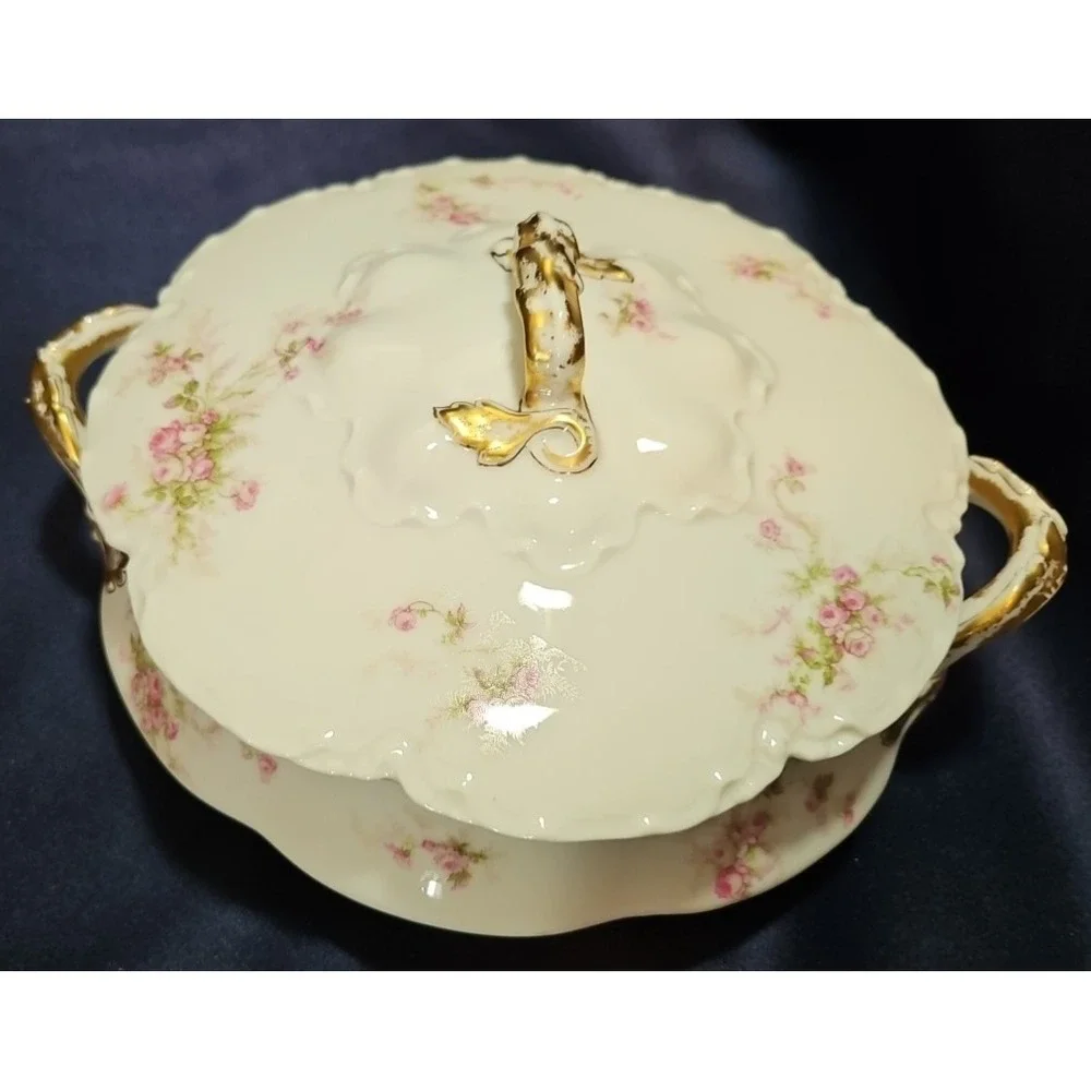 Antique‎ Haviland France Limoge Gold/Pink Roses Vegetable Bowl